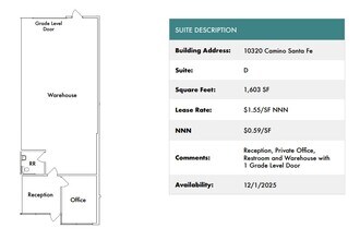 10340 Camino Santa Fe, San Diego, CA à louer Plan d’étage– Image 2 sur 3