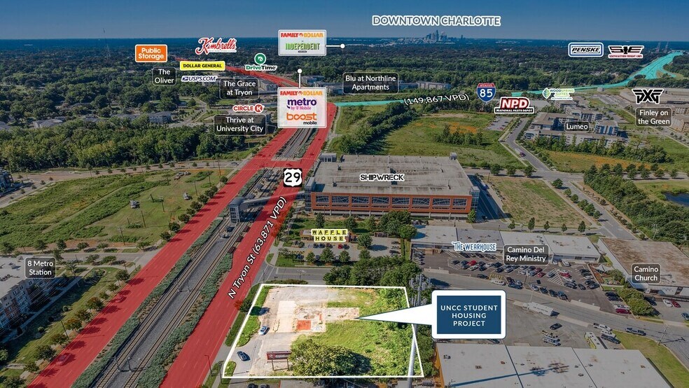 7305 N Tryon St, Charlotte, NC à louer - Aérien – Image 3 sur 7