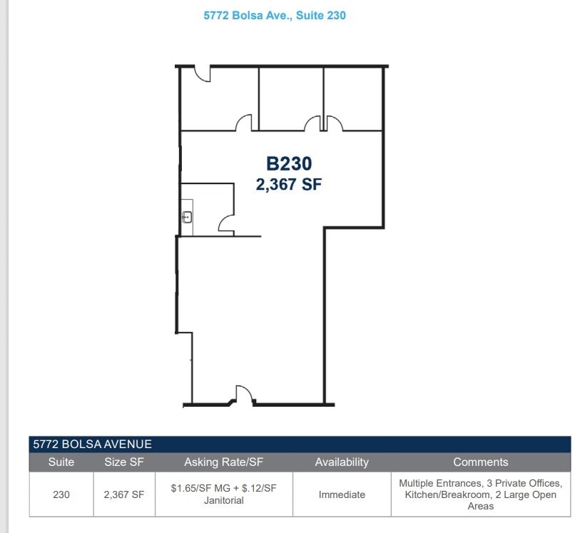 5762 Bolsa Ave, Huntington Beach, CA à louer Plan d’étage– Image 1 sur 1
