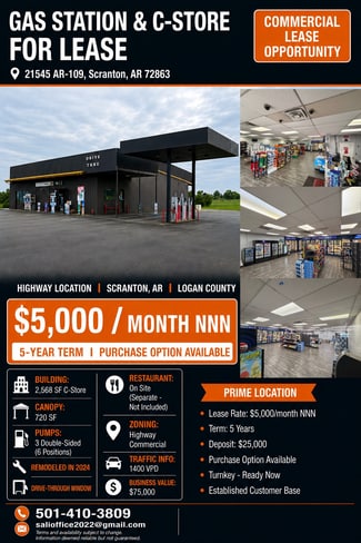 Plus de détails pour 21545 AR-109, Scranton, AR - Local commercial à louer