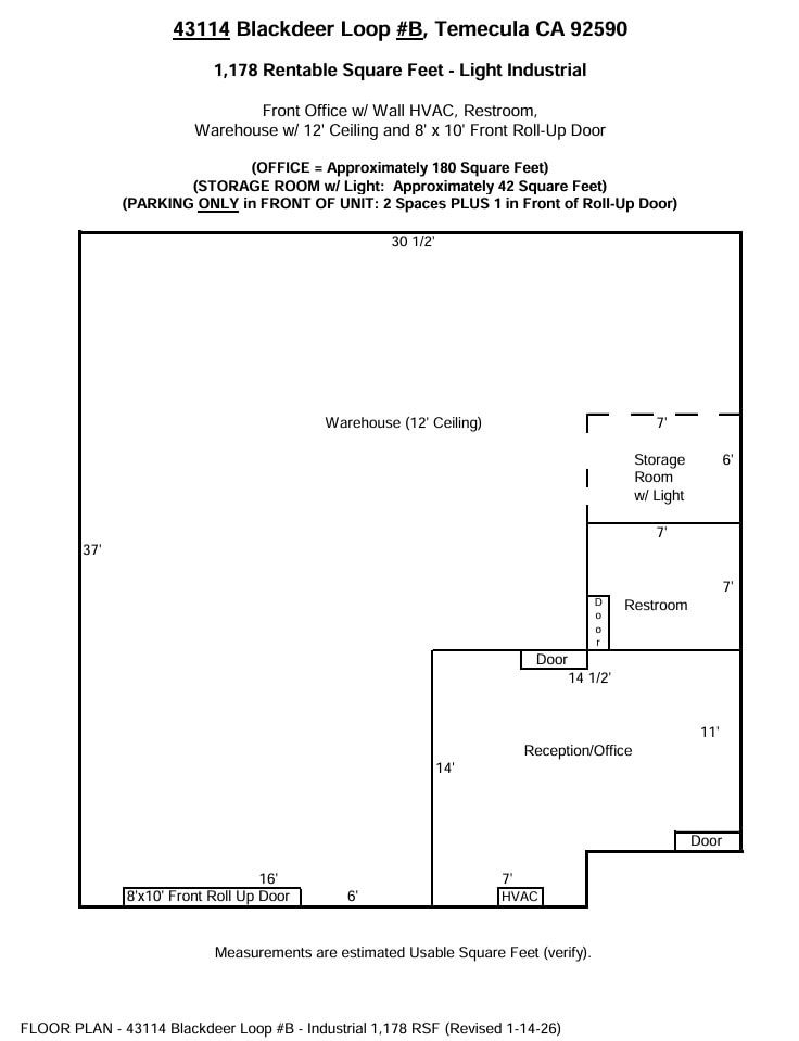 43114 Black Deer Loop, Temecula, CA à louer Plan d’étage– Image 1 sur 1