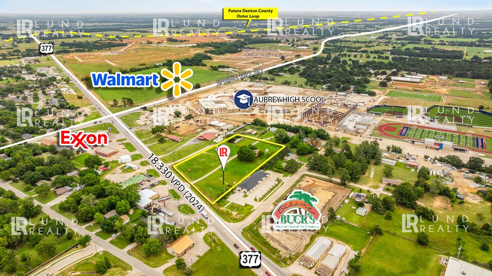 US 377 -3 AC | ON SEWER | COMMERCIAL | 3 LOTS, Aubrey, TX à vendre - Photo principale – Image 1 sur 12
