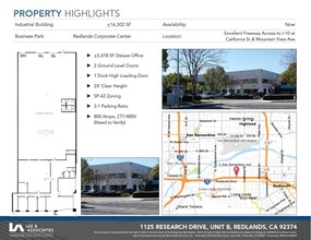 1115 Research Dr, Redlands, CA à louer Plan d’étage– Image 1 sur 2