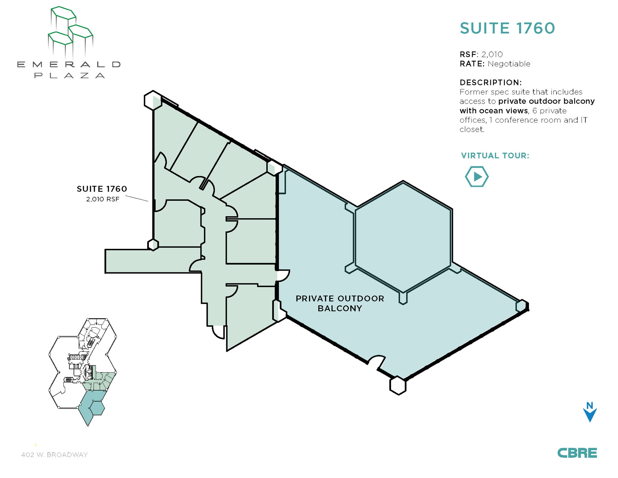 402 W Broadway, San Diego, CA à louer Plan d’étage– Image 1 sur 7