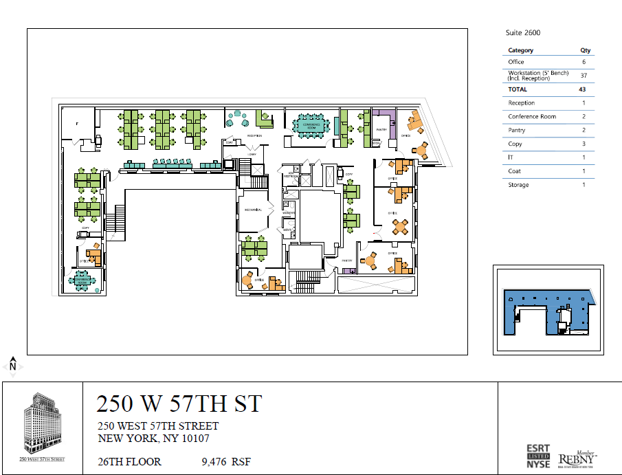 250 W 57th St, New York, NY à louer Plan d’étage– Image 1 sur 3