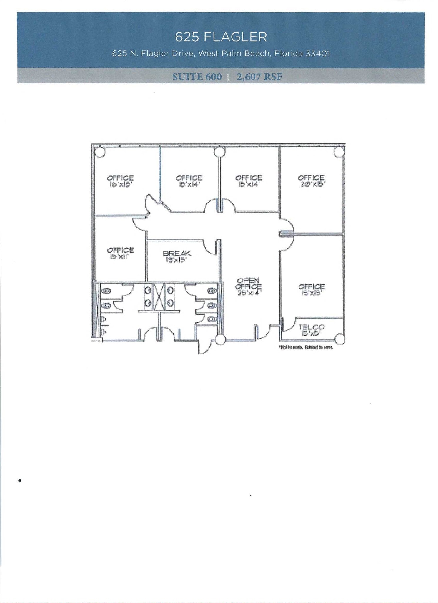 625 N Flagler Dr, West Palm Beach, FL à louer Plan d’étage– Image 1 sur 1
